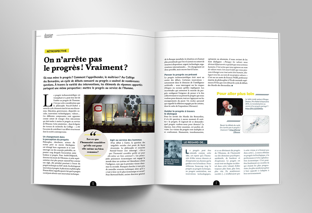 College-des-Bernardins_revue-ete18_p16-17 Double-page du dossier de la revue du Collège des Bernardins, parution été 2018.
