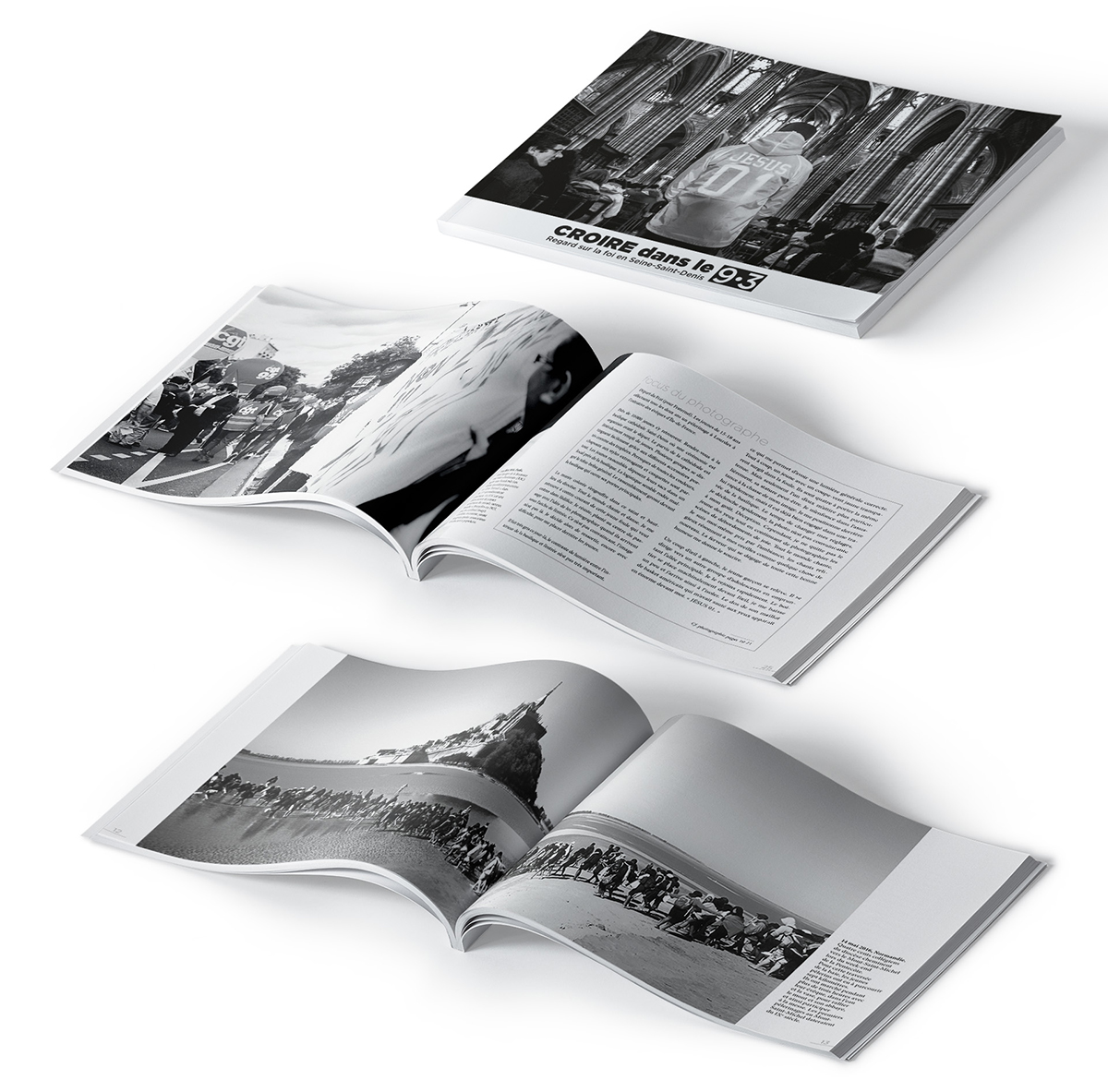 Croire-dans-le-93_Couverture-interieur Livre Croire dans le 93 - Regard sur la foi en Seine-Saint-Denis, photographies par Michael Bunel, textes de Romane Ganneval. Couverture et deux doubles-pages.