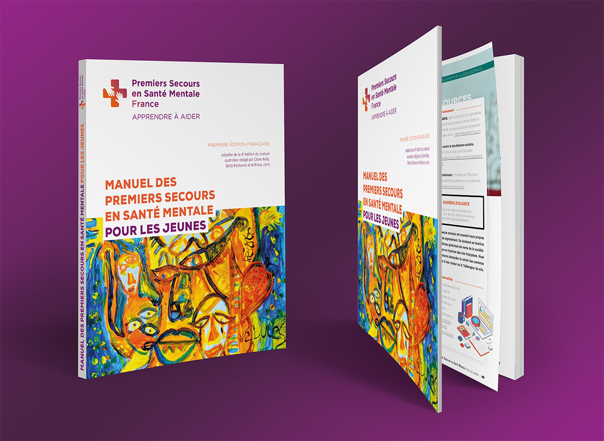 Manuel des Premiers secours en santé mentale, ciblant les troubles psychiques chez les jeunes. Une de couverture.