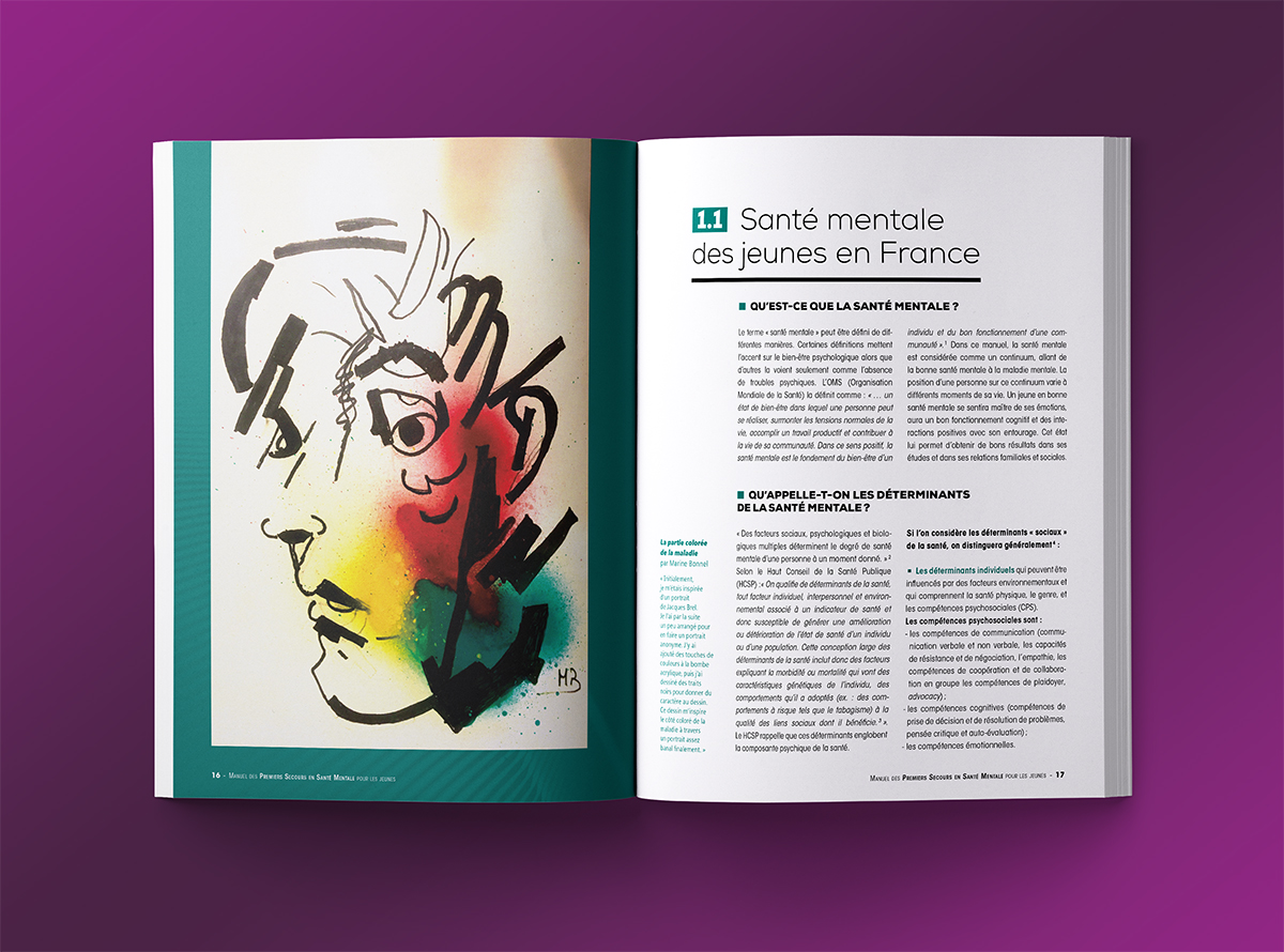 Manuel Premiers secours en santé mentale pour les jeunes, double-page intérieure avec ouverture de chapitre.