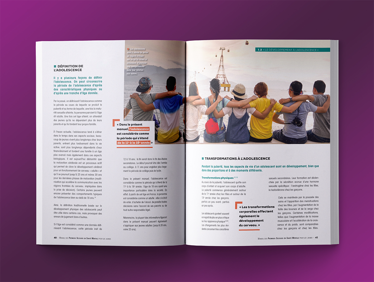 Manuel Premiers secours en santé mentale pour les jeunes, double-page intérieure.
